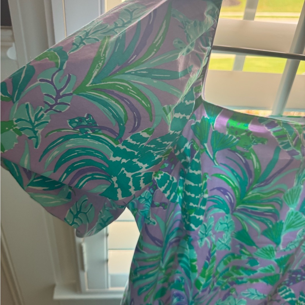 Lilly Pulitzer Purple Turquoise Floral Puff-Sleeve Dress - Picture 7 of 7